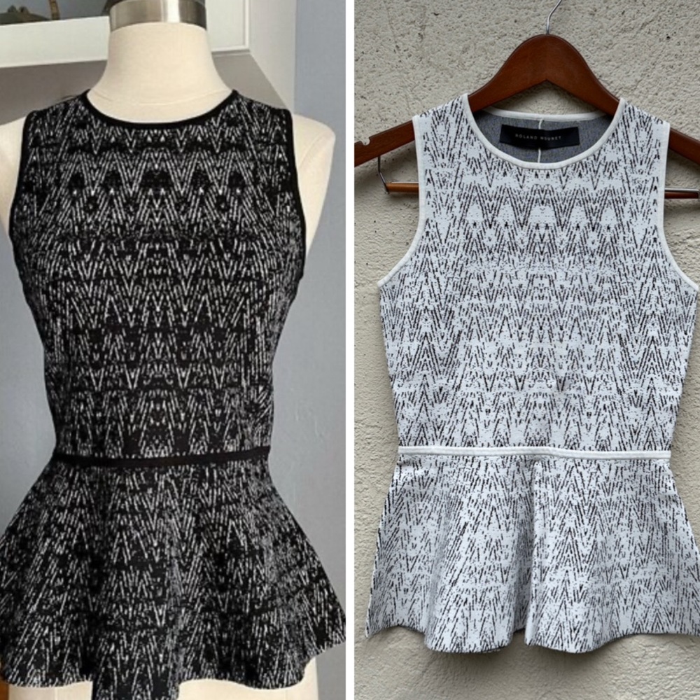 Roland Mouret Black White Stretch Knit Peplum Top  Size: XS/S